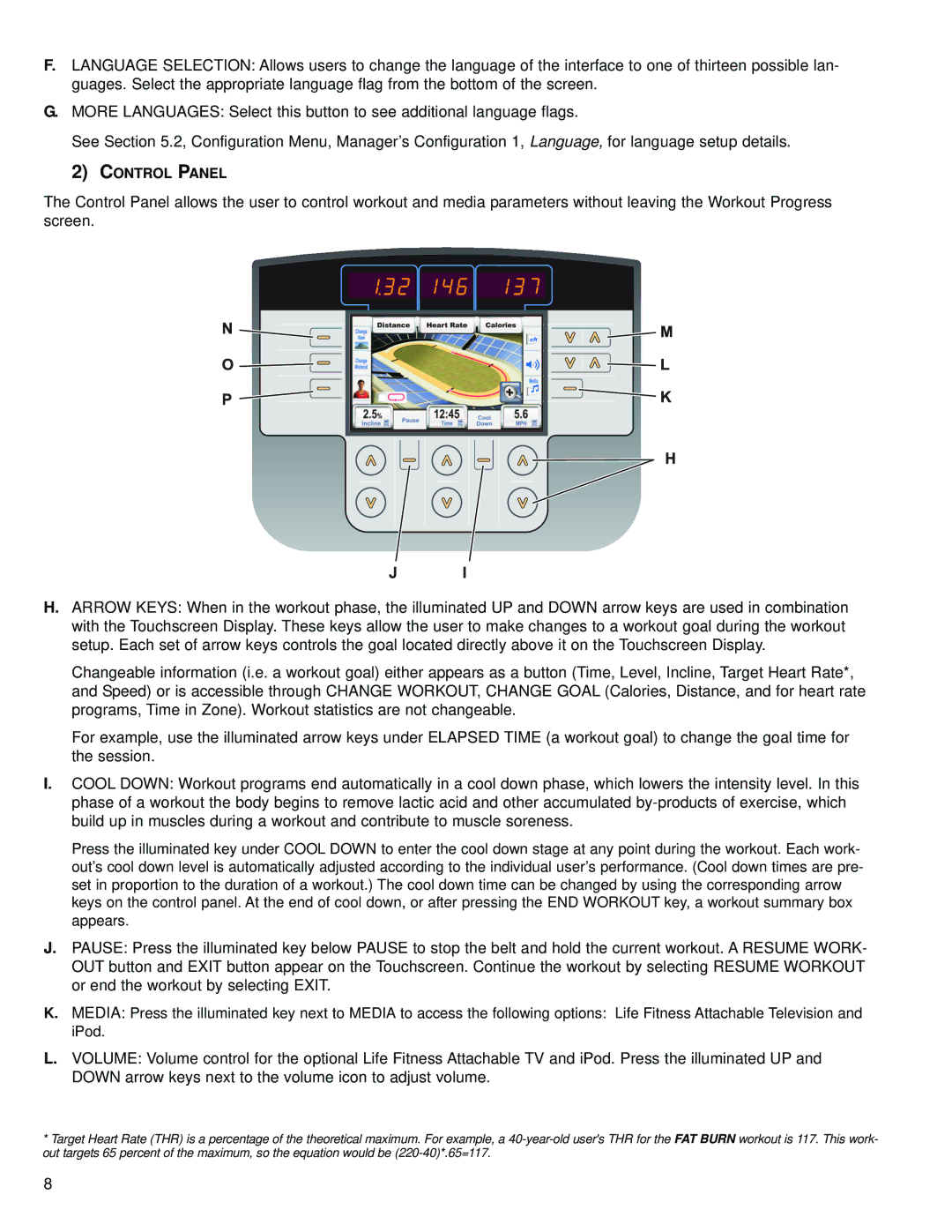 Life Fitness M051-00K70-B029 operation manual Control Panel 