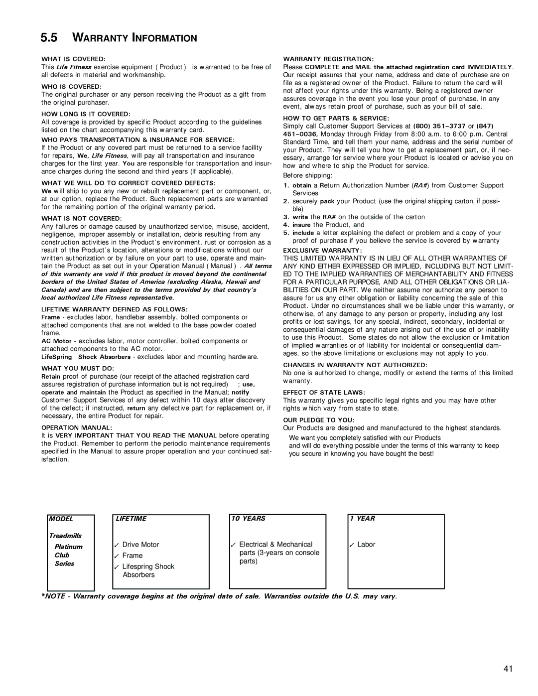 Life Fitness M051-00K70-B029 operation manual Warranty Information, What is Covered 