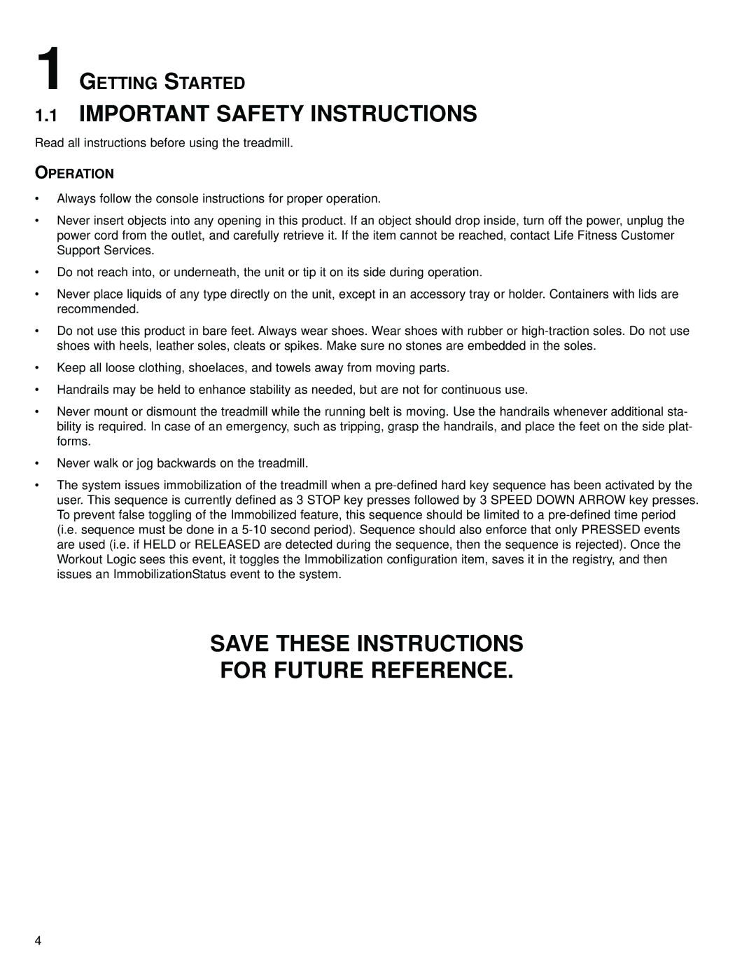 Life Fitness M051-00K70-B029 operation manual Important Safety Instructions, Operation 