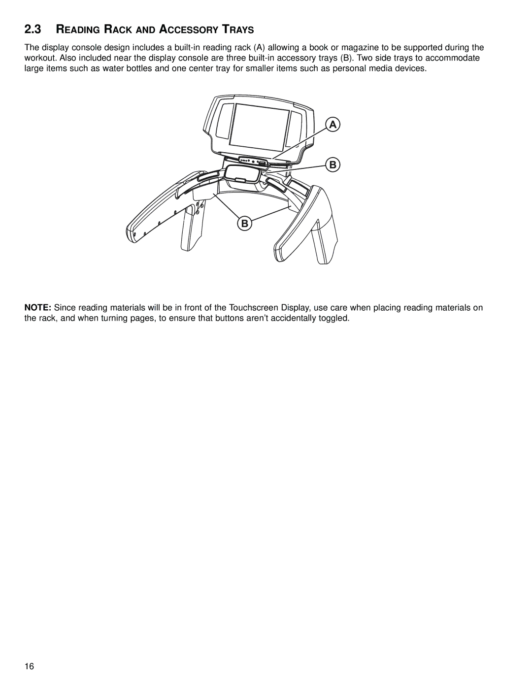 Life Fitness M051-00K70-B030 operation manual Reading Rack and Accessory Trays 