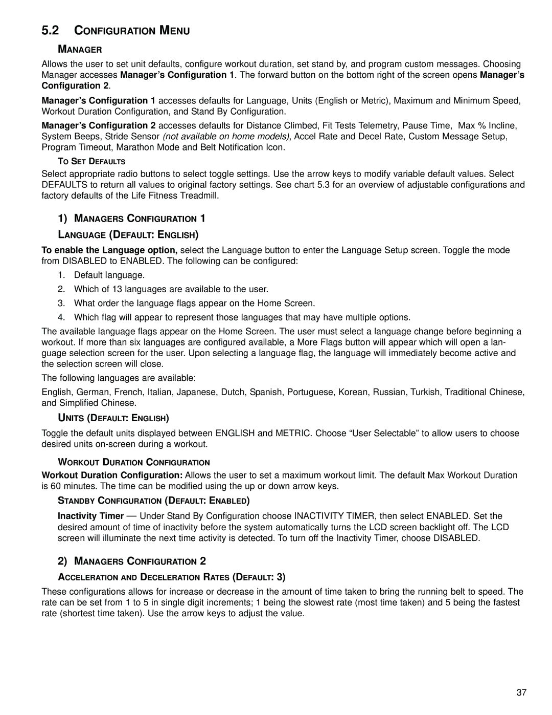 Life Fitness M051-00K70-B030 operation manual Configuration Menu 