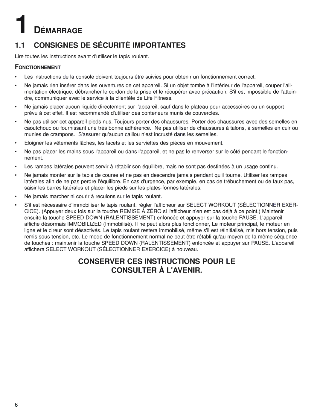 Life Fitness M051-00K70-B030 operation manual Consignes DE Sécurité Importantes 