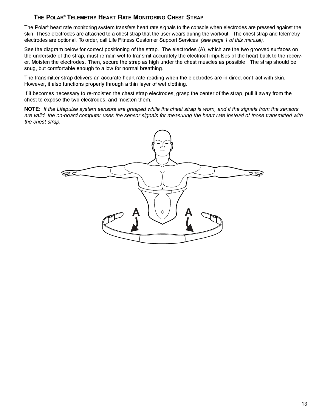 Life Fitness M051-00K70-C031 operation manual Polar Telemetry Heart Rate Monitoring Chest Strap 