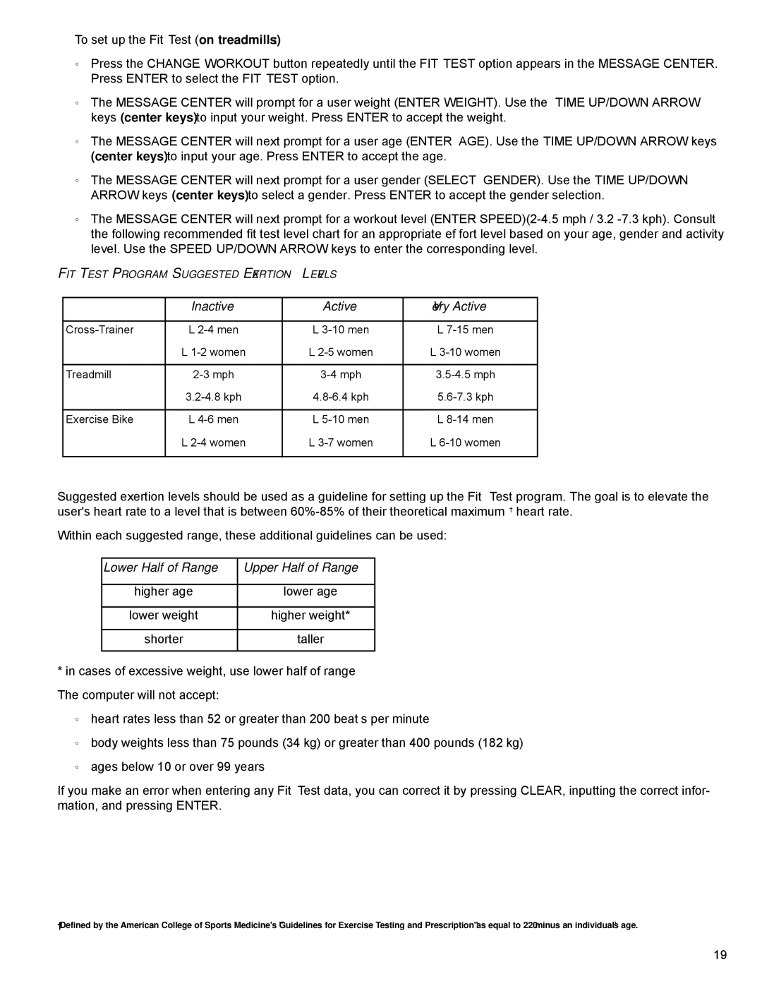 Life Fitness M051-00K70-C031 operation manual Inactive Active Very Active, Lower Half of Range Upper Half of Range 