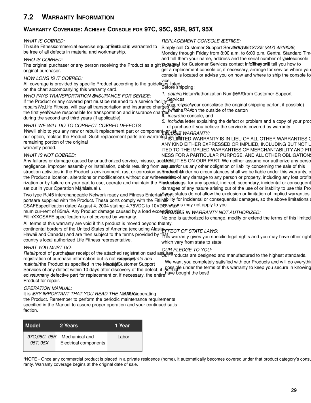 Life Fitness M051-00K70-C031 operation manual Warranty Information, WHO is Covered 