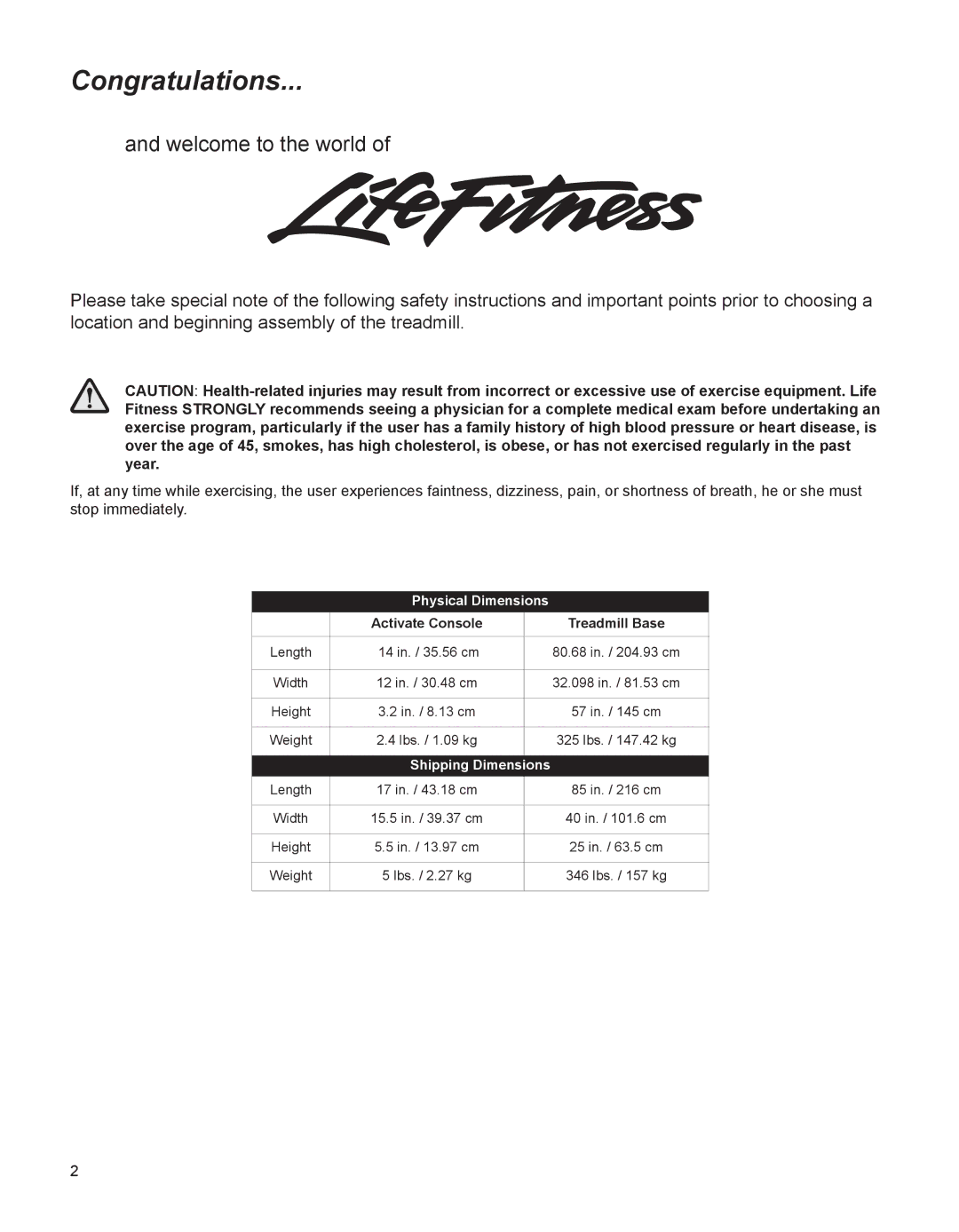 Life Fitness M051-00K75-0002 manual Congratulations 