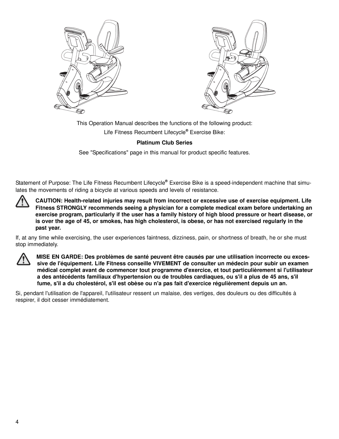 Life Fitness M051-0K66-A149 operation manual Platinum Club Series 