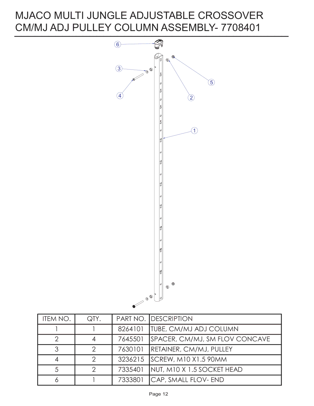 Life Fitness MJACO manual TUBE, CM/MJ ADJ Column 