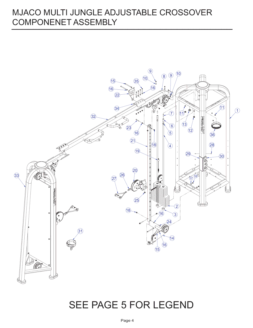 Life Fitness MJACO manual See page 5 for Legend, Mjaco Multi Jungle Adjustable Crossover Componenet Assembly 