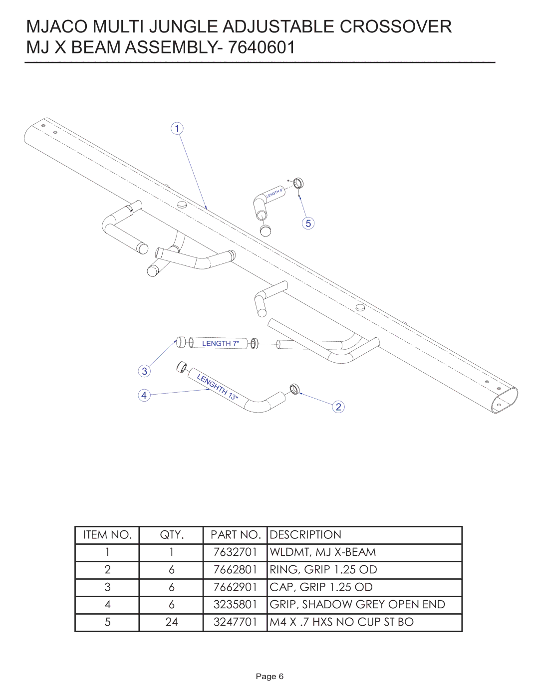 Life Fitness MJACO manual Mjaco Multi Jungle Adjustable Crossover MJ X Beam Assembly 