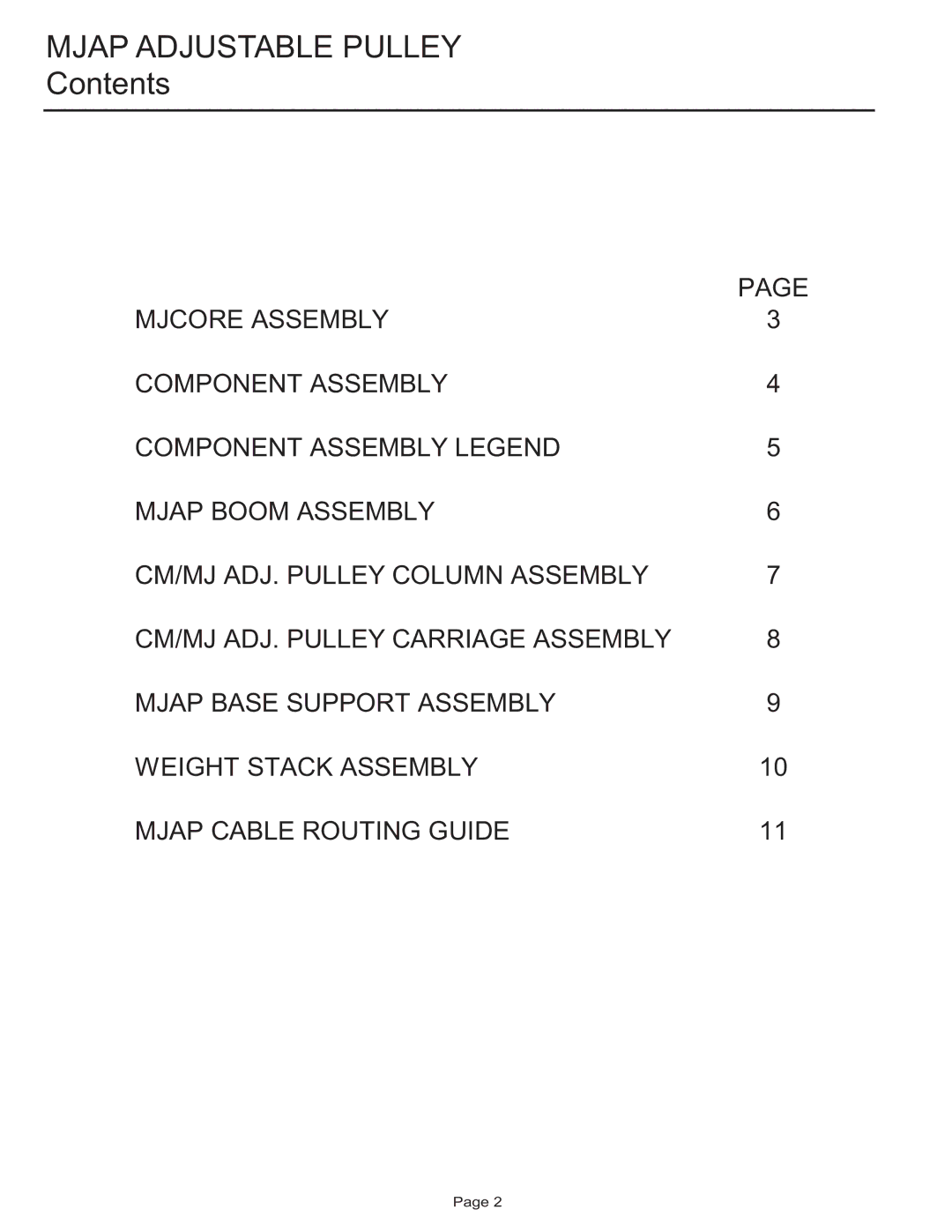 Life Fitness MJAP manual Mjap Adjustable Pulley, Contents 