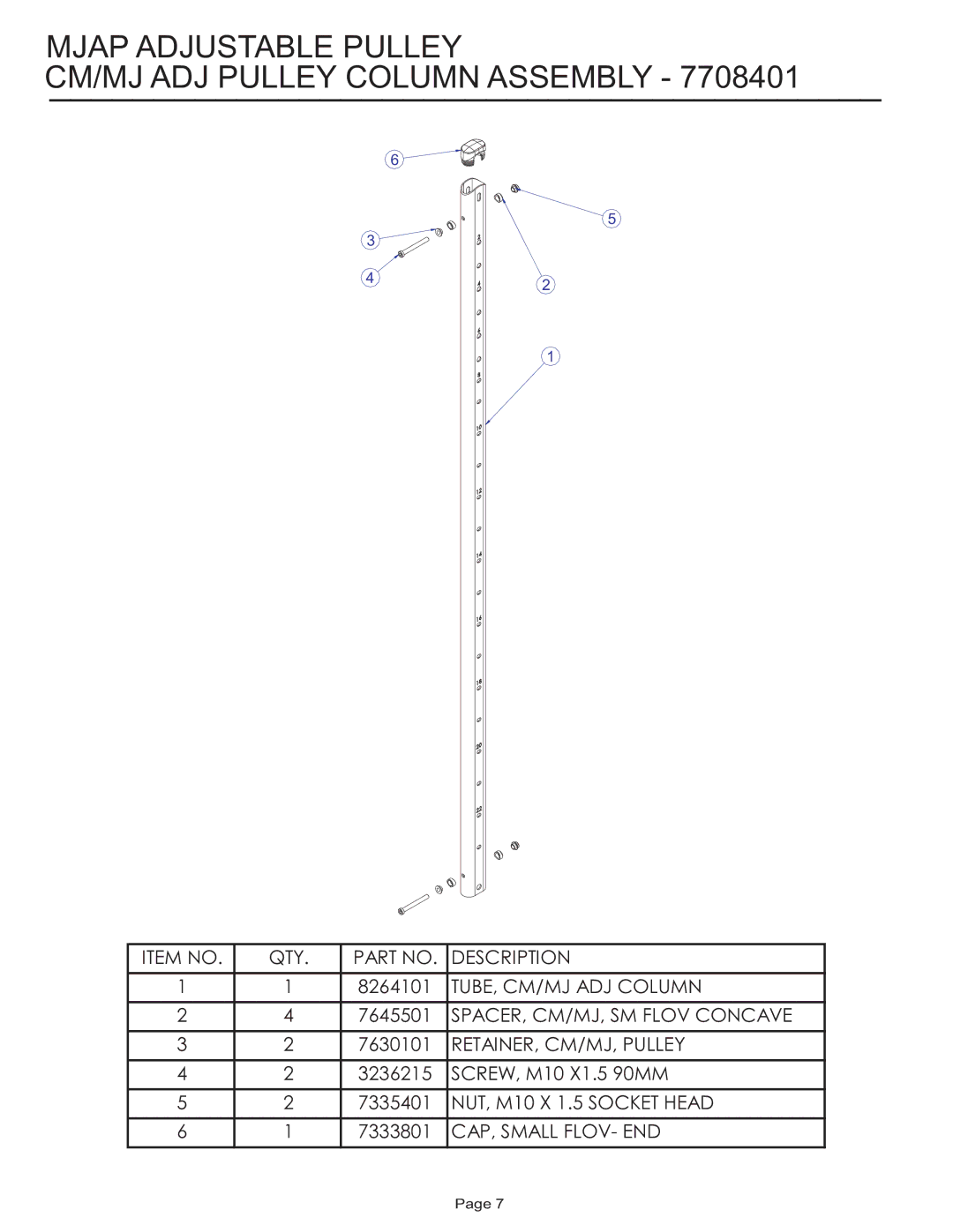 Life Fitness MJAP manual Mjap Adjustable Pulley CM/MJ ADJ Pulley Column Assembly 