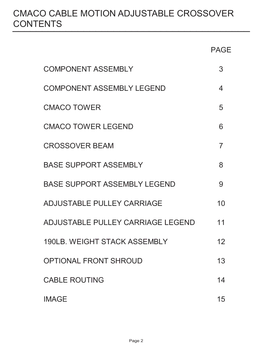 Life Fitness MJAXO manual Cmaco Cable Motion Adjustable Crossover Contents 