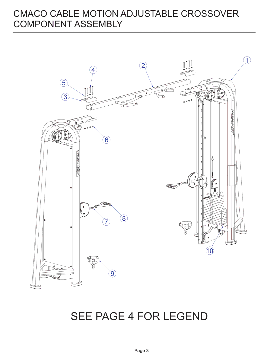 Life Fitness MJAXO manual See page 4 for Legend, Cmaco Cable Motion Adjustable Crossover Component Assembly 