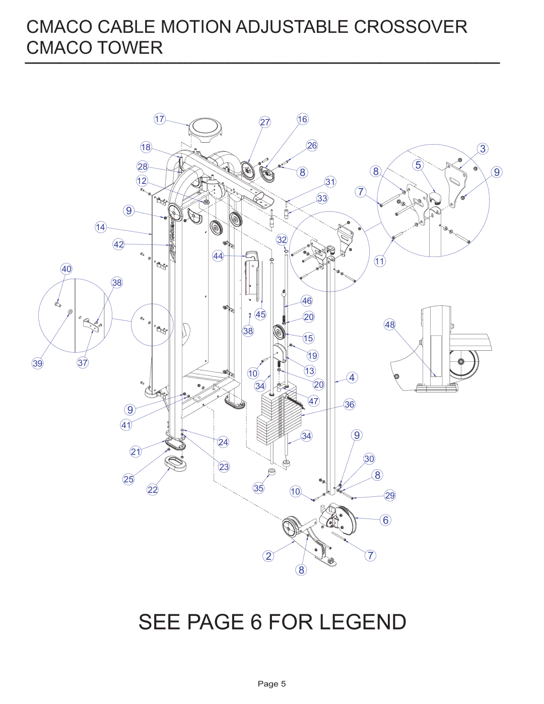 Life Fitness MJAXO manual See page 6 for Legend, Cmaco Cable Motion Adjustable Crossover Cmaco Tower 