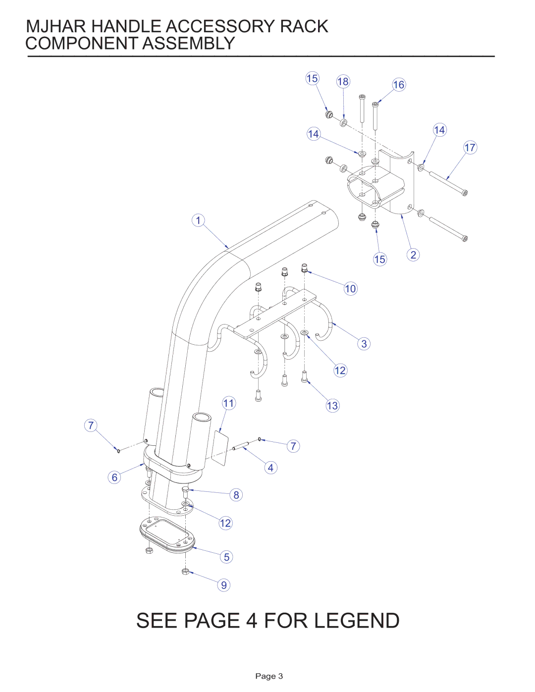 Life Fitness MJHAR manual See page 4 for Legend, Mjhar Handle Accessory Rack Component Assembly 