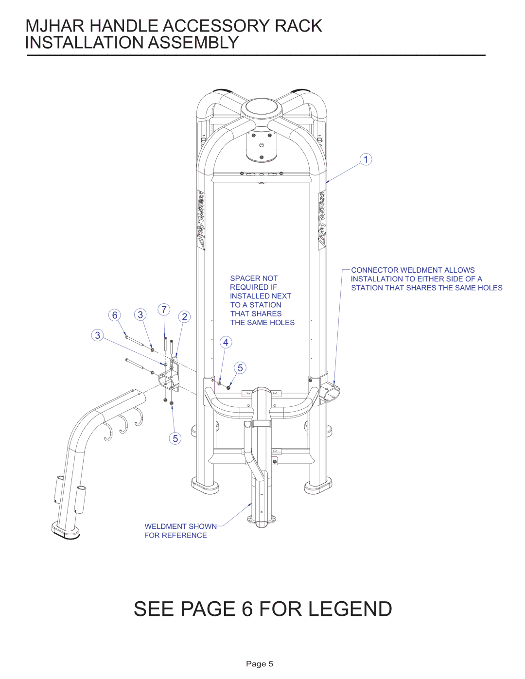 Life Fitness MJHAR manual See page 6 for Legend, Mjhar Handle Accessory Rack Installation Assembly 