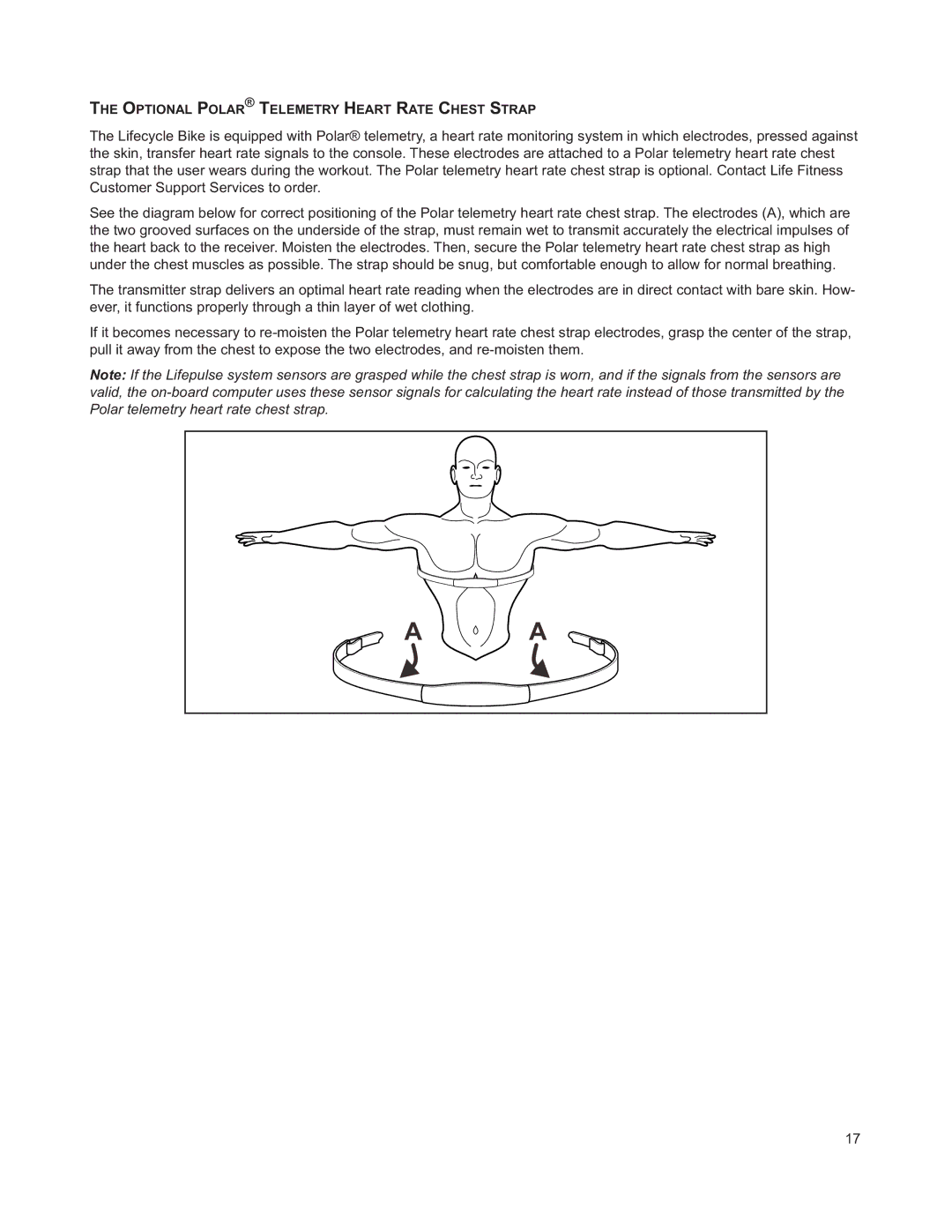 Life Fitness MO51-0K63-A295 operation manual Optional Polar Telemetry Heart Rate Chest Strap 