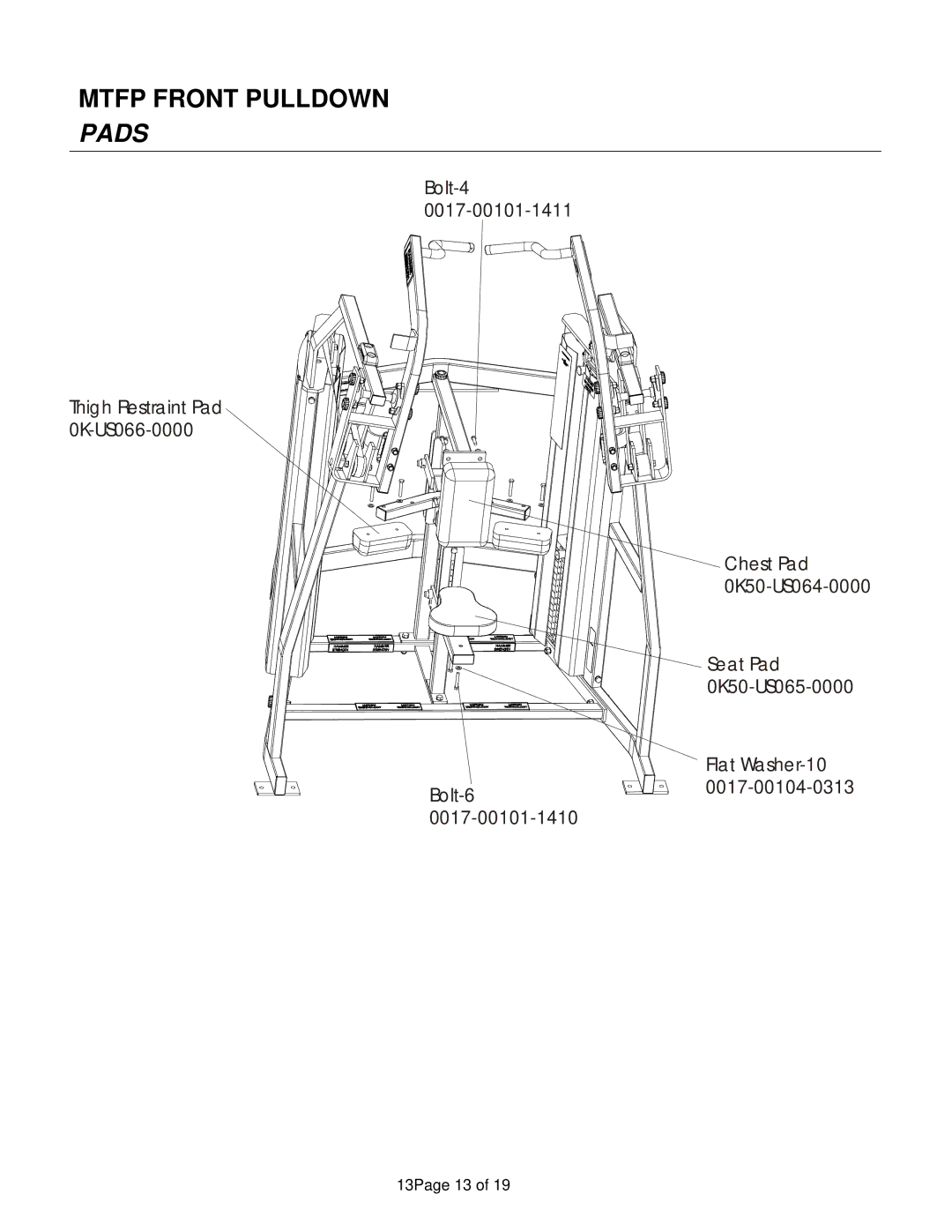 Life Fitness MTFP manual Mtfp Front Pulldown Pads 