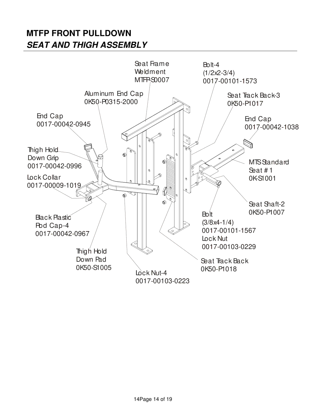 Life Fitness MTFP manual Mtfp Front Pulldown Seat and Thigh Assembly 