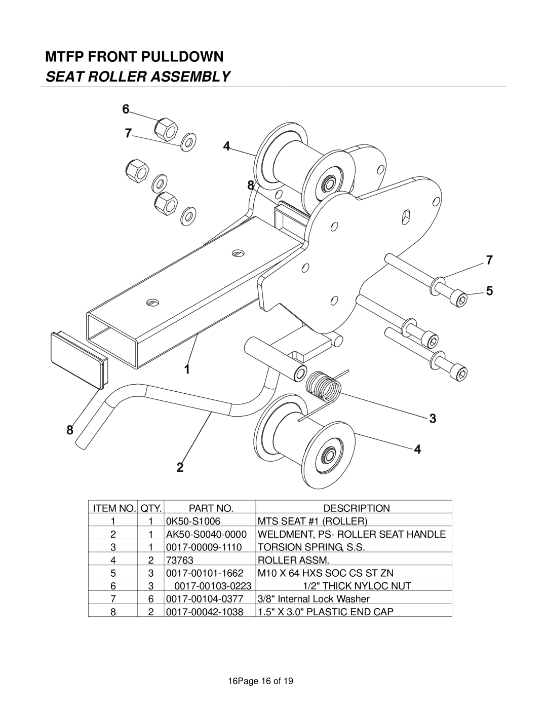 Life Fitness MTFP manual Seat Roller Assembly 