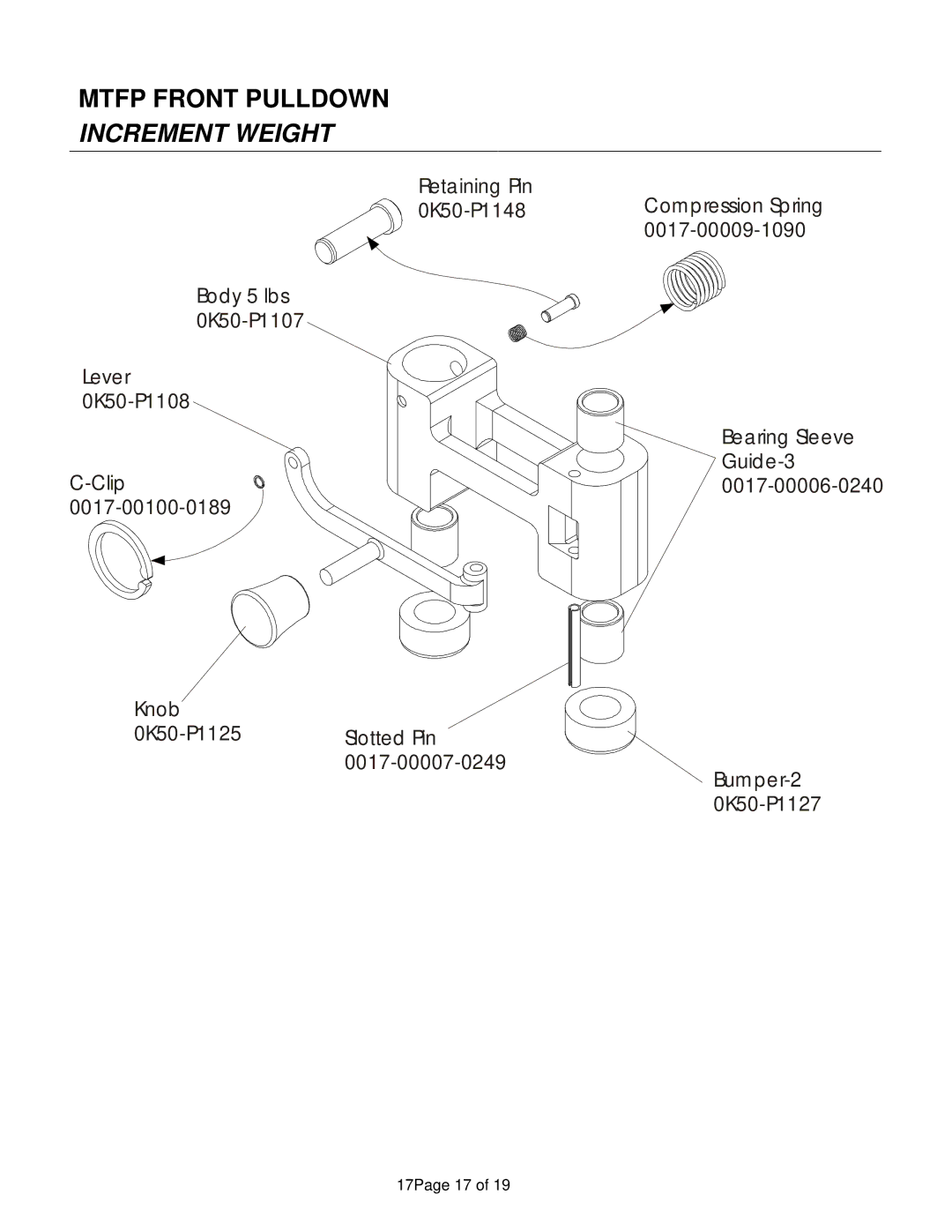 Life Fitness MTFP manual Mtfp Front Pulldown Increment Weight 