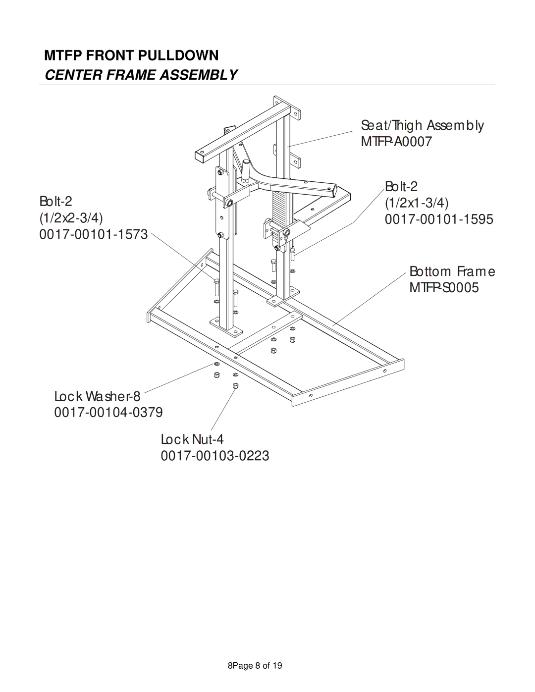 Life Fitness MTFP manual Mtfp Front Pulldown Center Frame Assembly 