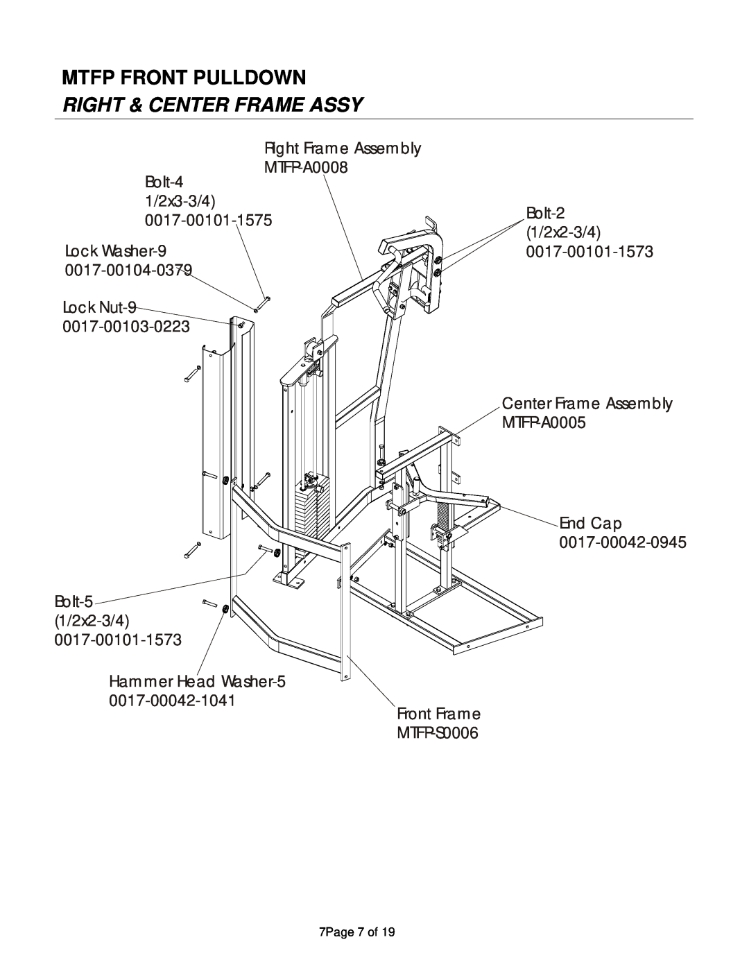 Life Fitness MTFP manual Right & Center Frame Assy, Mtfp Front Pulldown, 7Page 7 of 