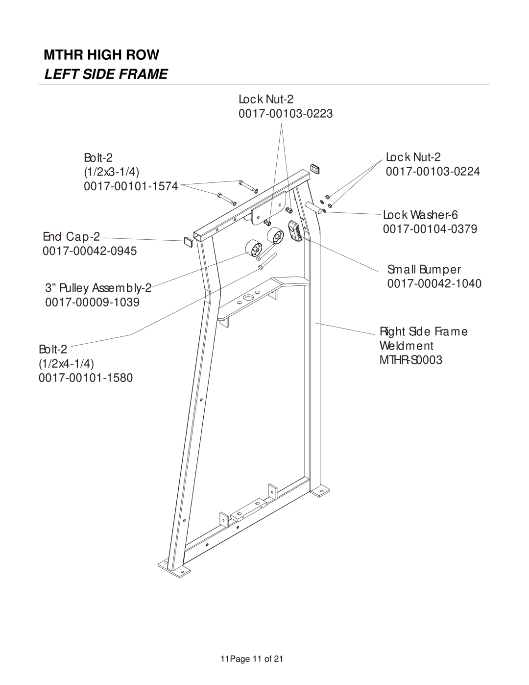 Life Fitness MTHR manual Left Side Frame 