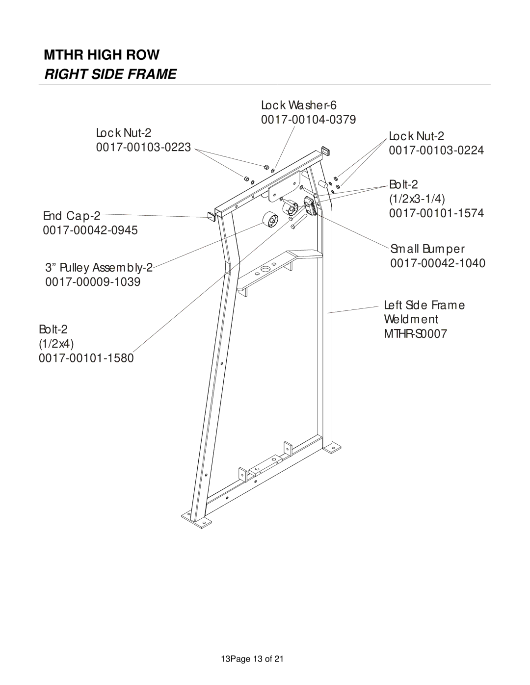 Life Fitness MTHR manual Right Side Frame 