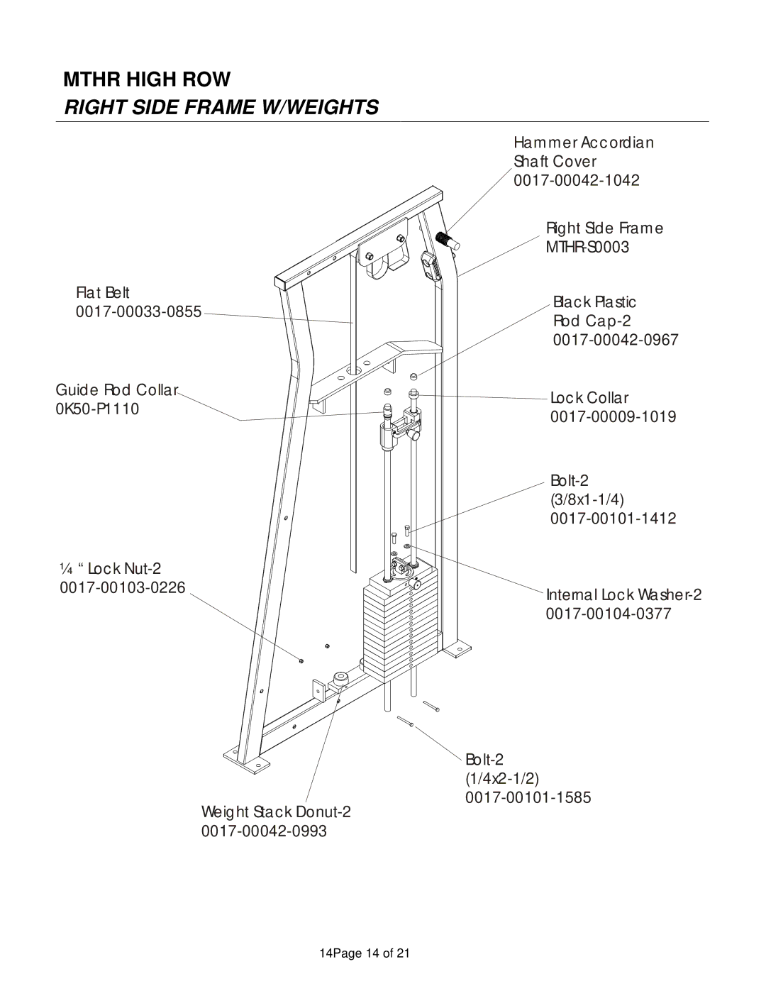 Life Fitness MTHR manual Right Side Frame W/WEIGHTS 