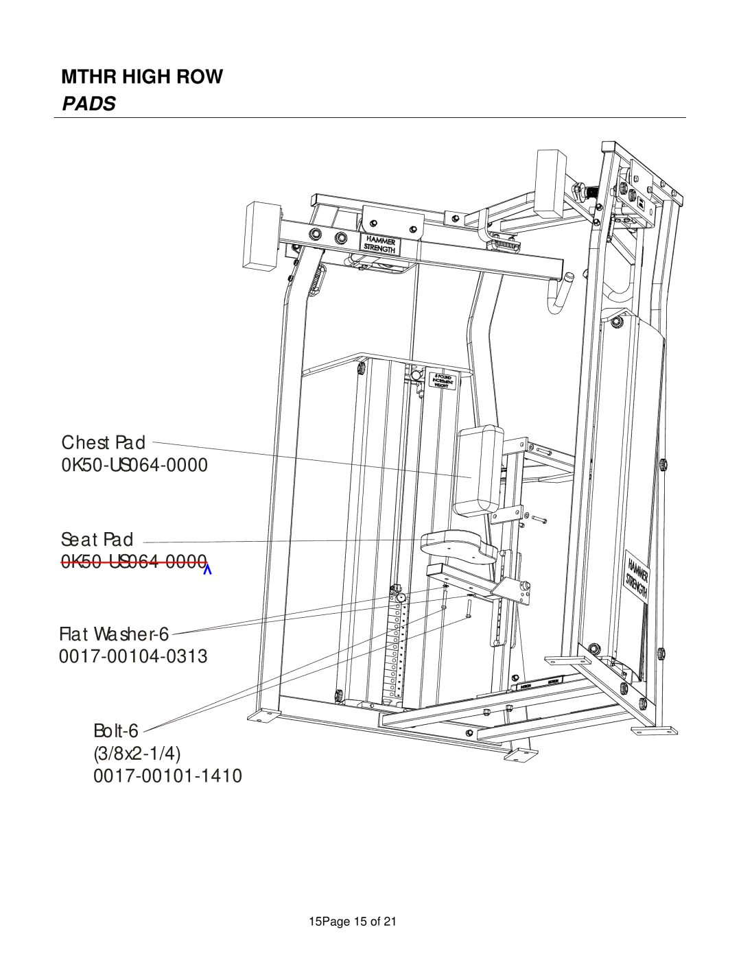 Life Fitness MTHR manual Mthr High ROW Pads 