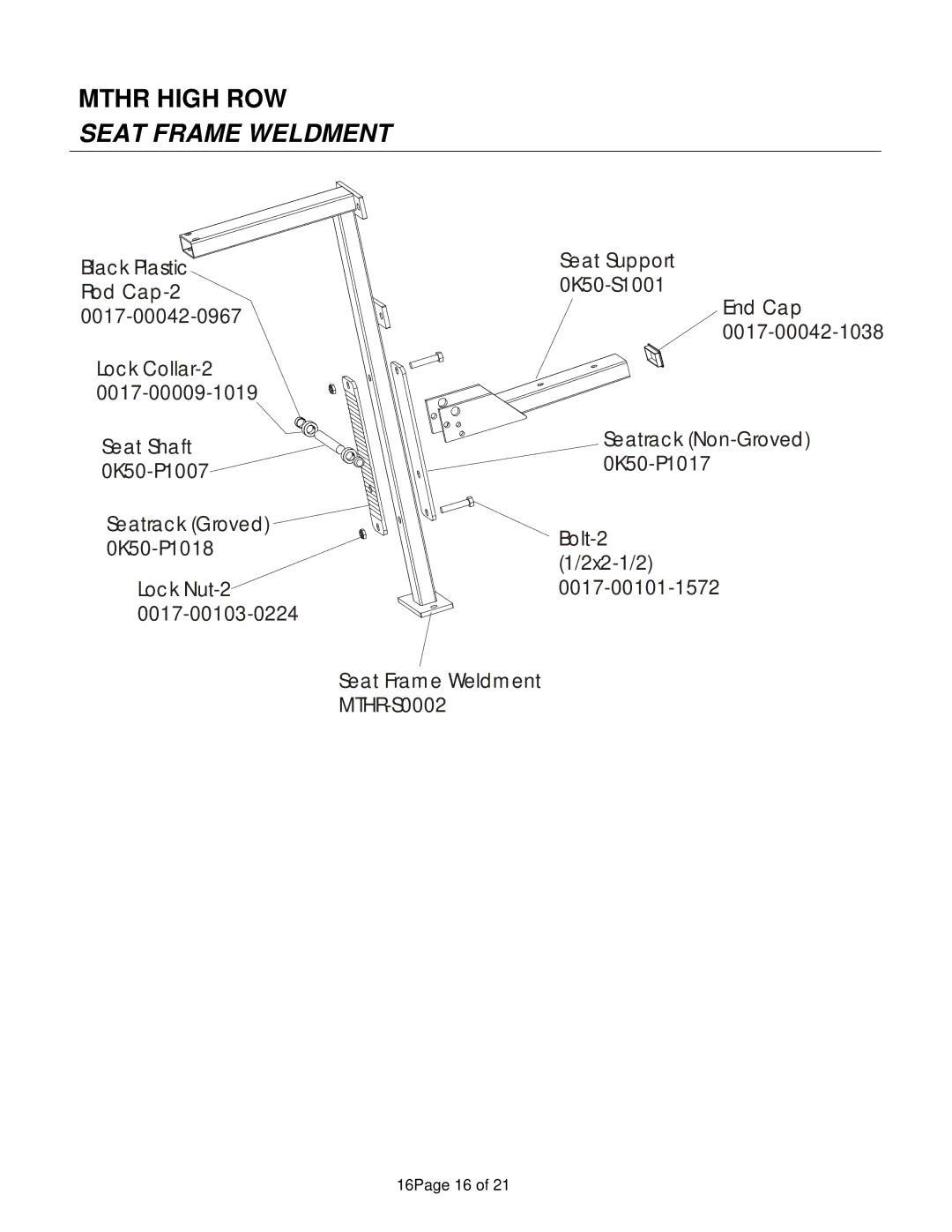 Life Fitness MTHR manual Seat Frame Weldment 