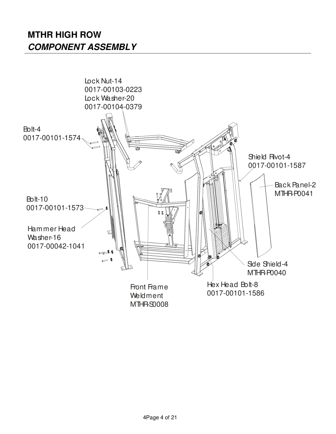 Life Fitness MTHR manual Mthr High ROW Component Assembly 