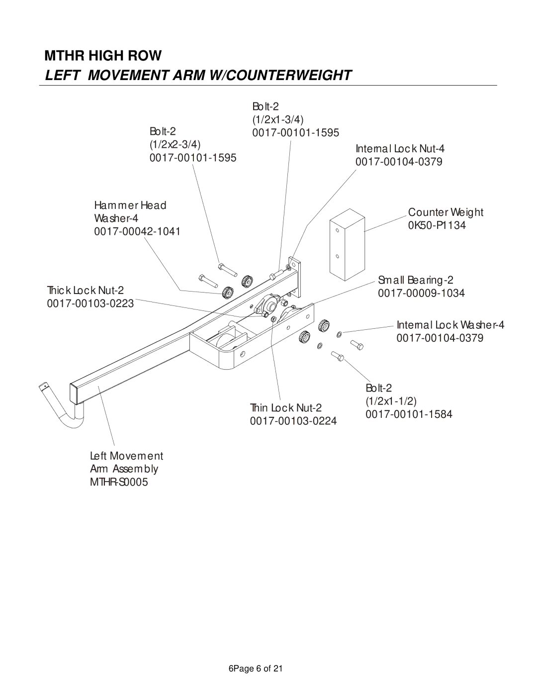 Life Fitness MTHR manual Left Movement ARM W/COUNTERWEIGHT 