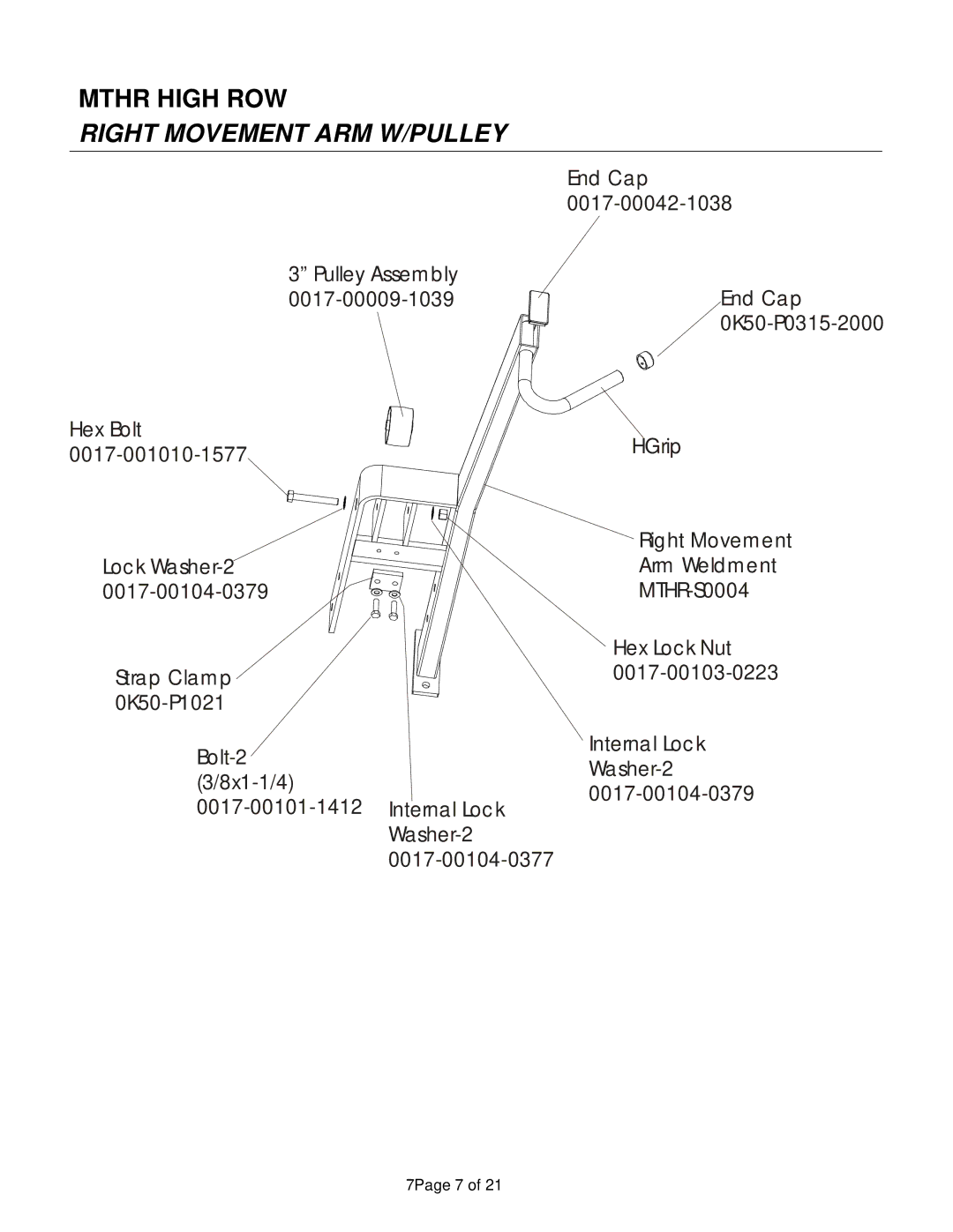 Life Fitness MTHR manual Right Movement ARM W/PULLEY 