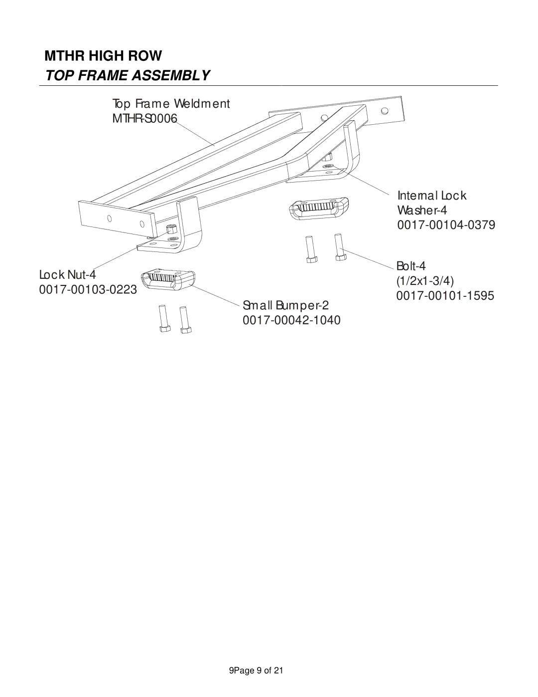 Life Fitness MTHR manual TOP Frame Assembly 