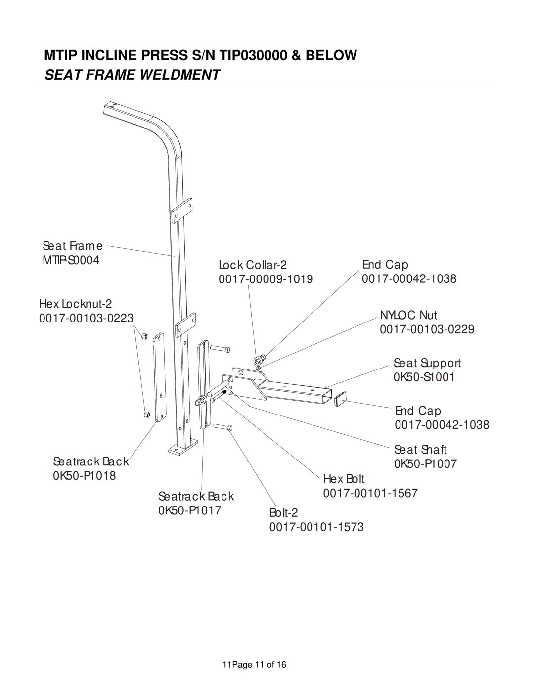 Life Fitness MTIP manual Seat Frame Weldment 