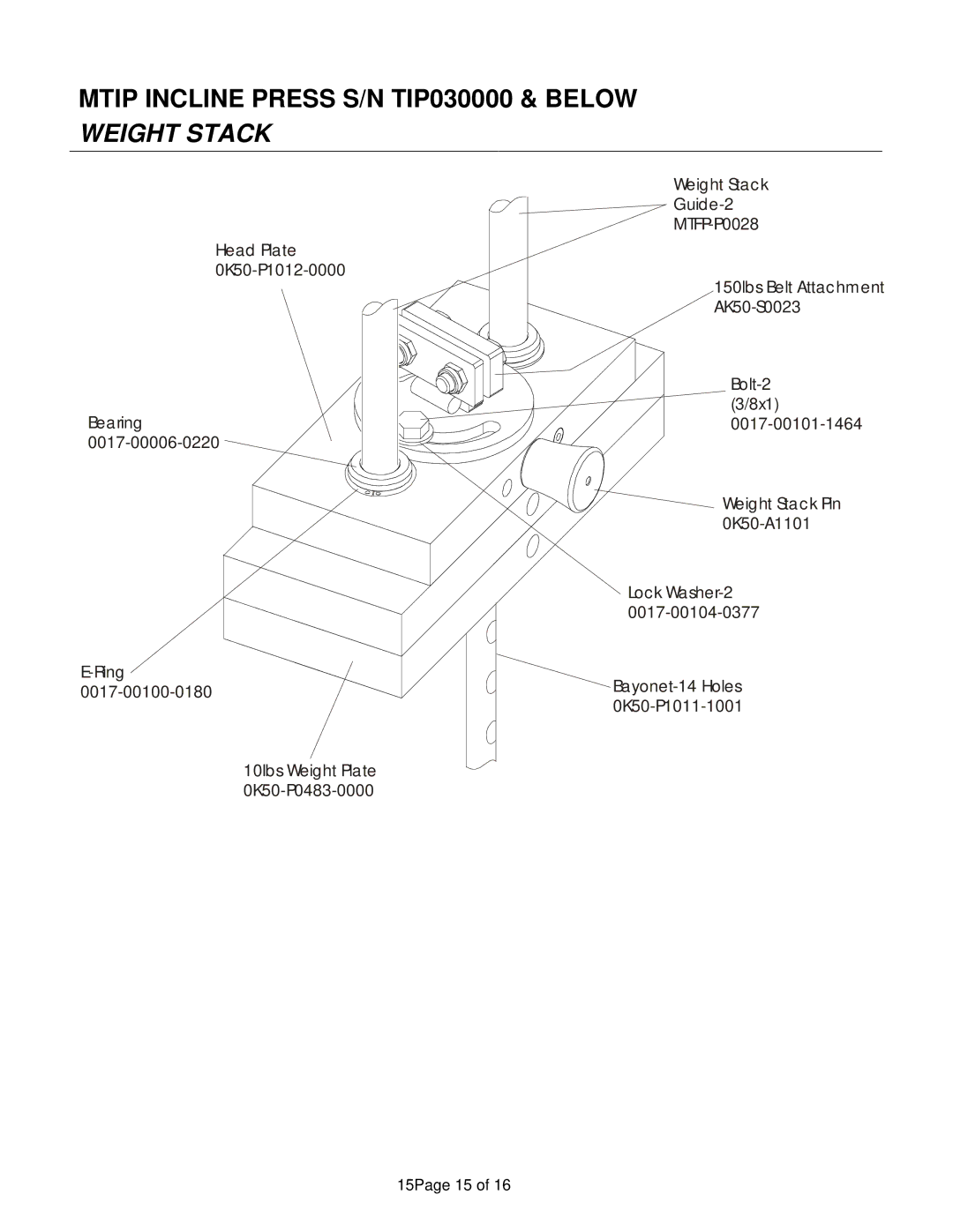 Life Fitness MTIP manual Mtip Incline Press S/N TIP030000 & below Weight Stack 