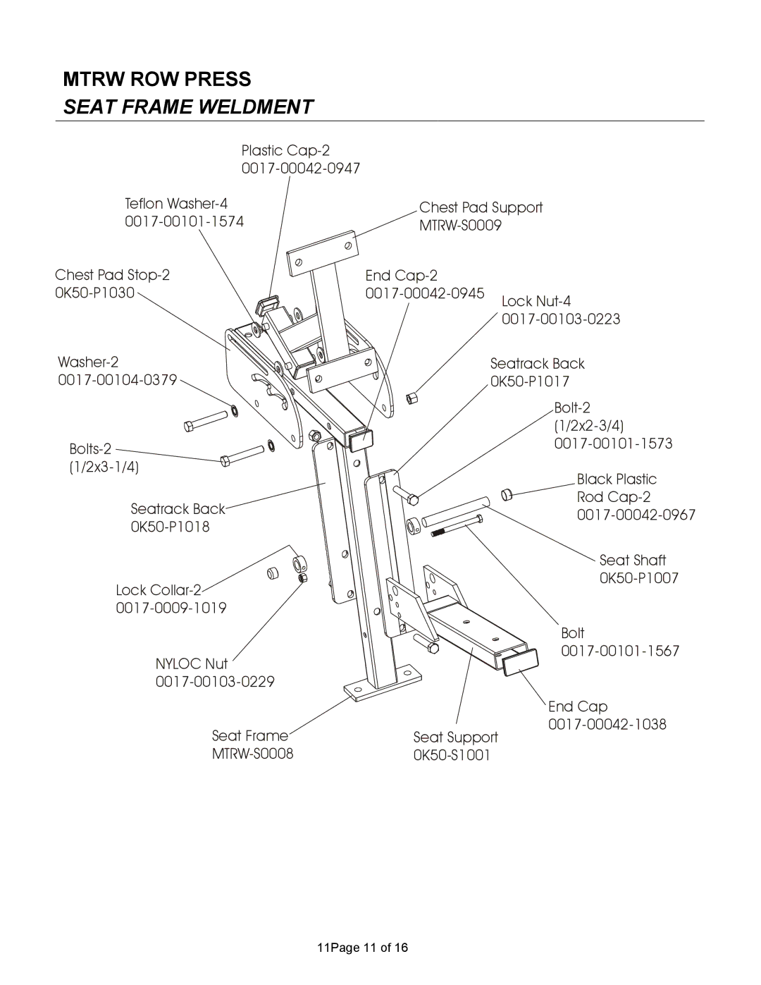 Life Fitness MTRW manual Seat Frame Weldment 