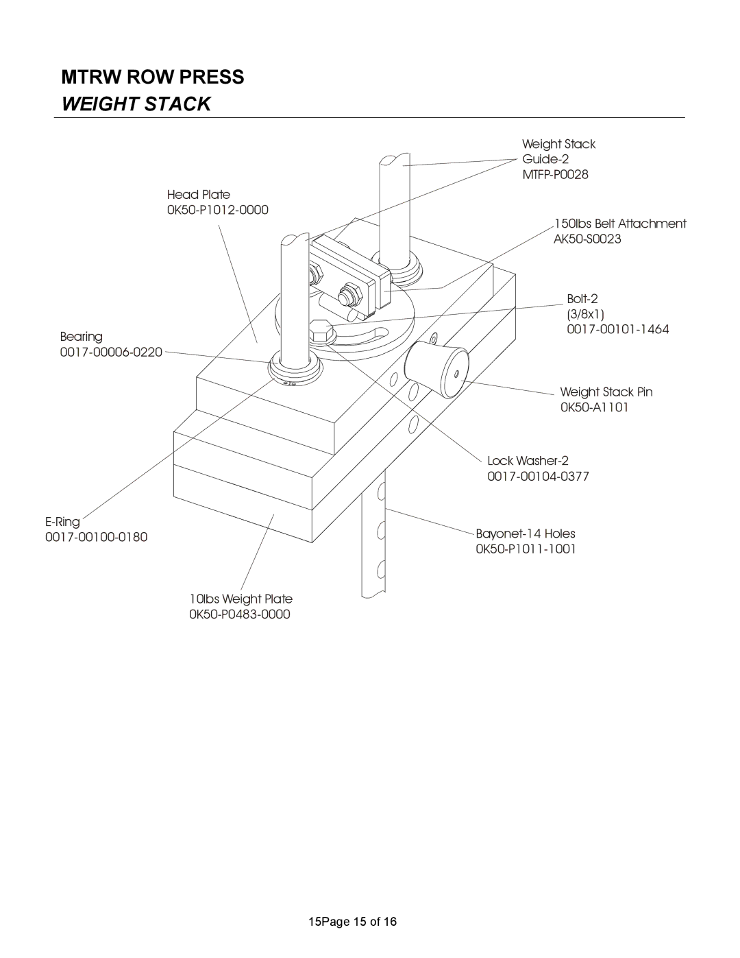 Life Fitness MTRW manual Mtrw ROW Press Weight Stack 