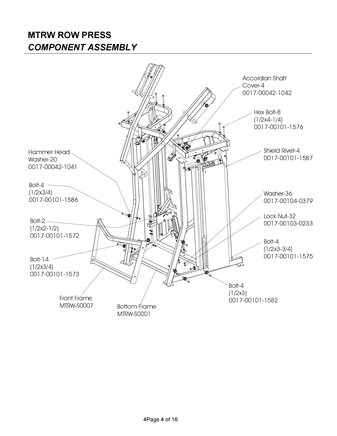 Life Fitness MTRW manual Mtrw ROW Press Component Assembly 