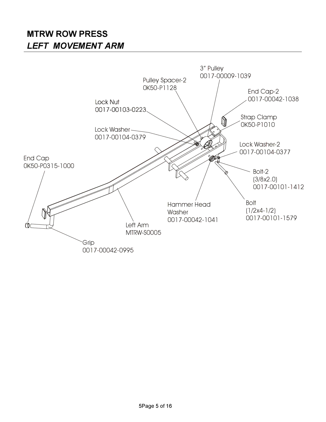 Life Fitness MTRW manual Left Movement ARM 