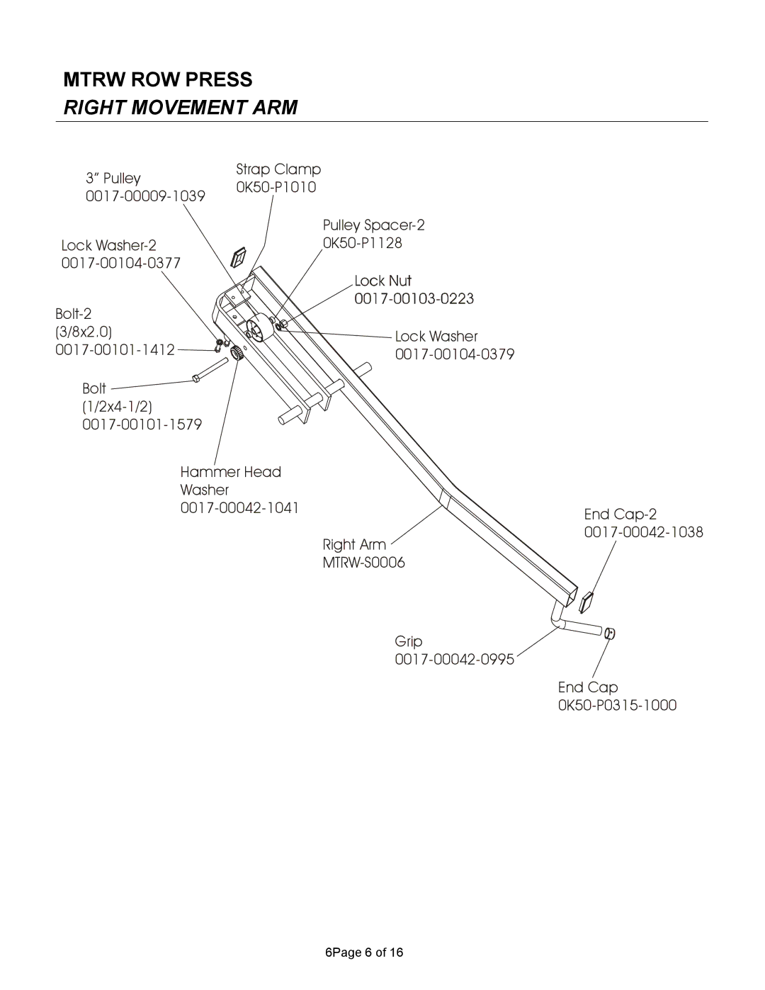 Life Fitness MTRW manual Mtrw ROW Press Right Movement ARM 