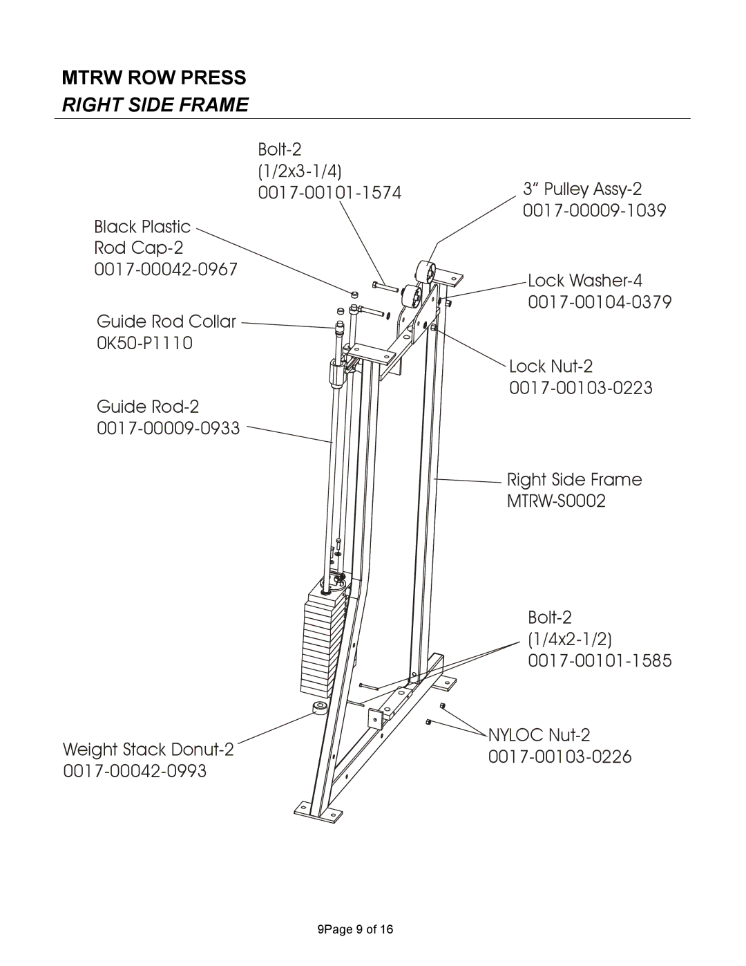 Life Fitness MTRW manual Mtrw ROW Press Right Side Frame 