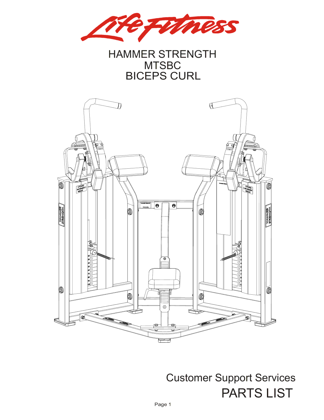 Life Fitness MTSBC manual Parts List, Hammer Strength Mtsbc Biceps Curl 