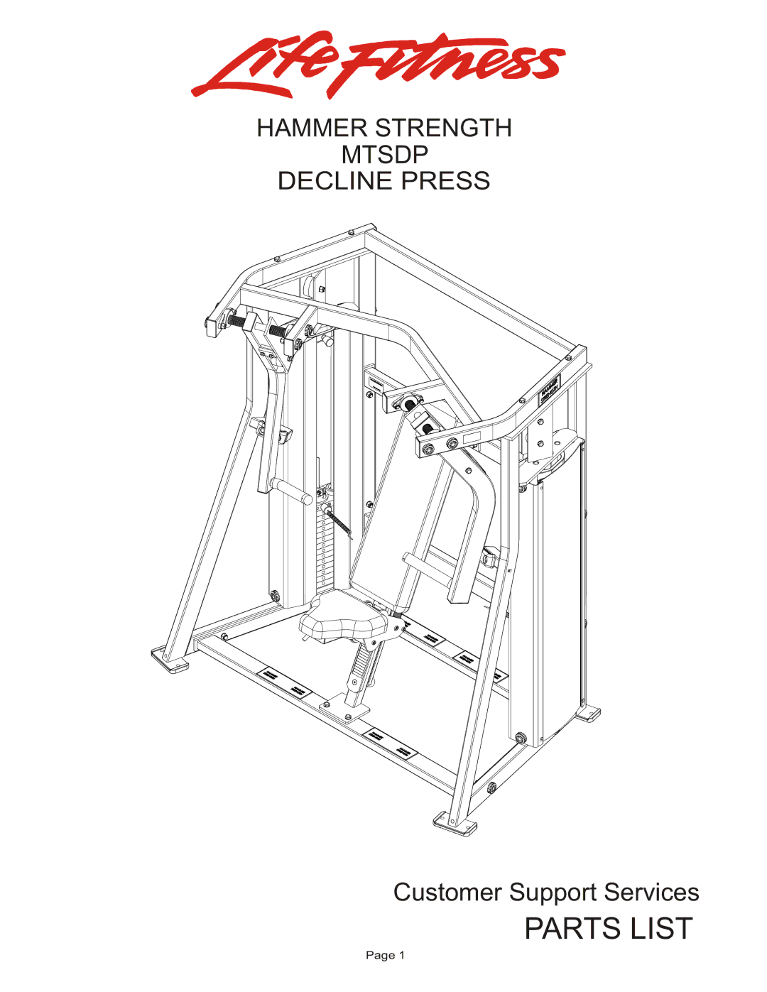 Life Fitness MTSDP manual Parts List, Hammer Strength Mtsdp Decline Press 