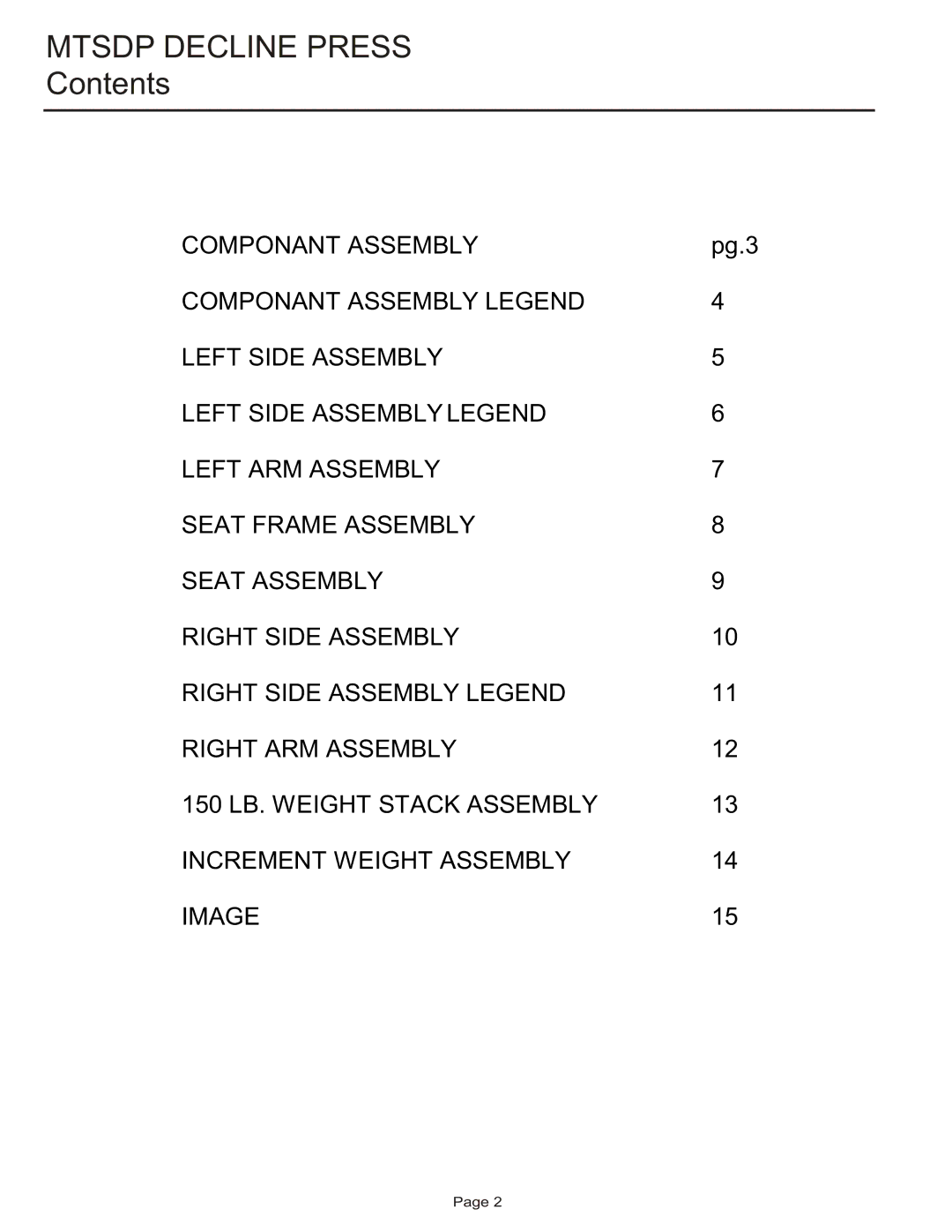 Life Fitness MTSDP manual Mtsdp Decline Press, Contents 