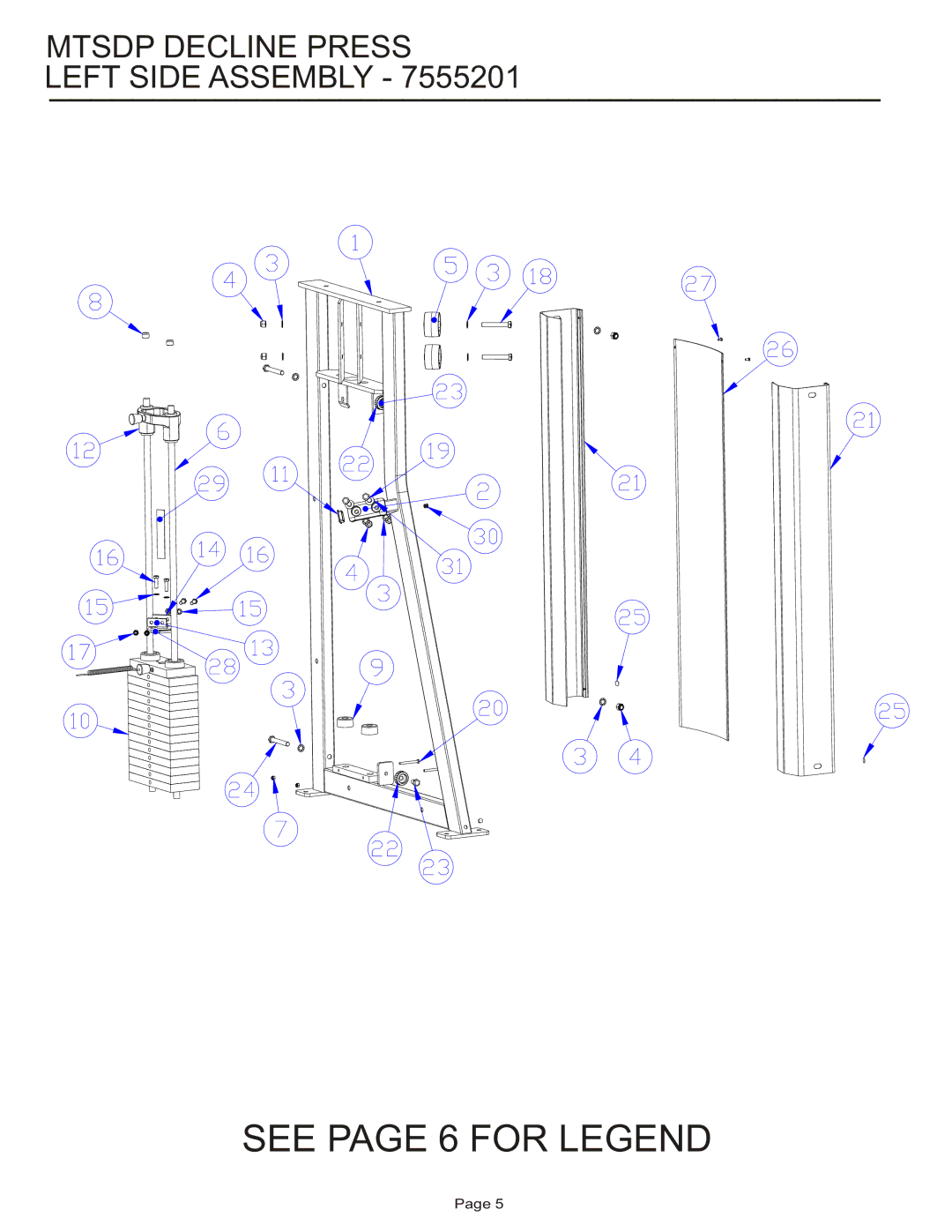 Life Fitness MTSDP manual See page 6 for Legend, Mtsdp Decline Press Left Side Assembly 