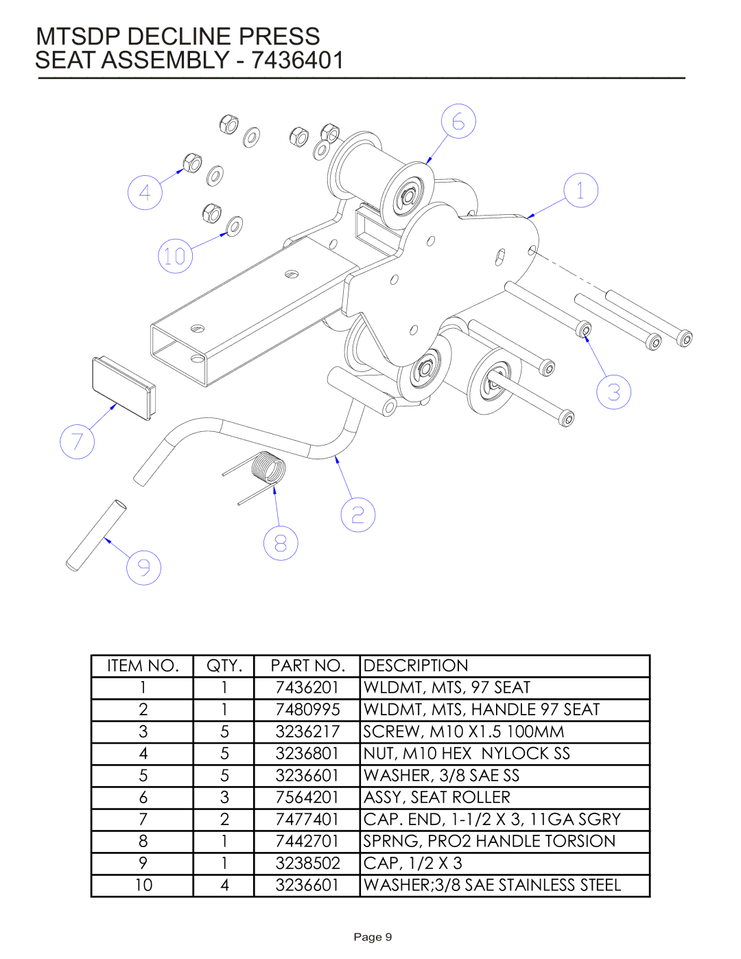 Life Fitness MTSDP manual Mtsdp Decline Press Seat Assembly 